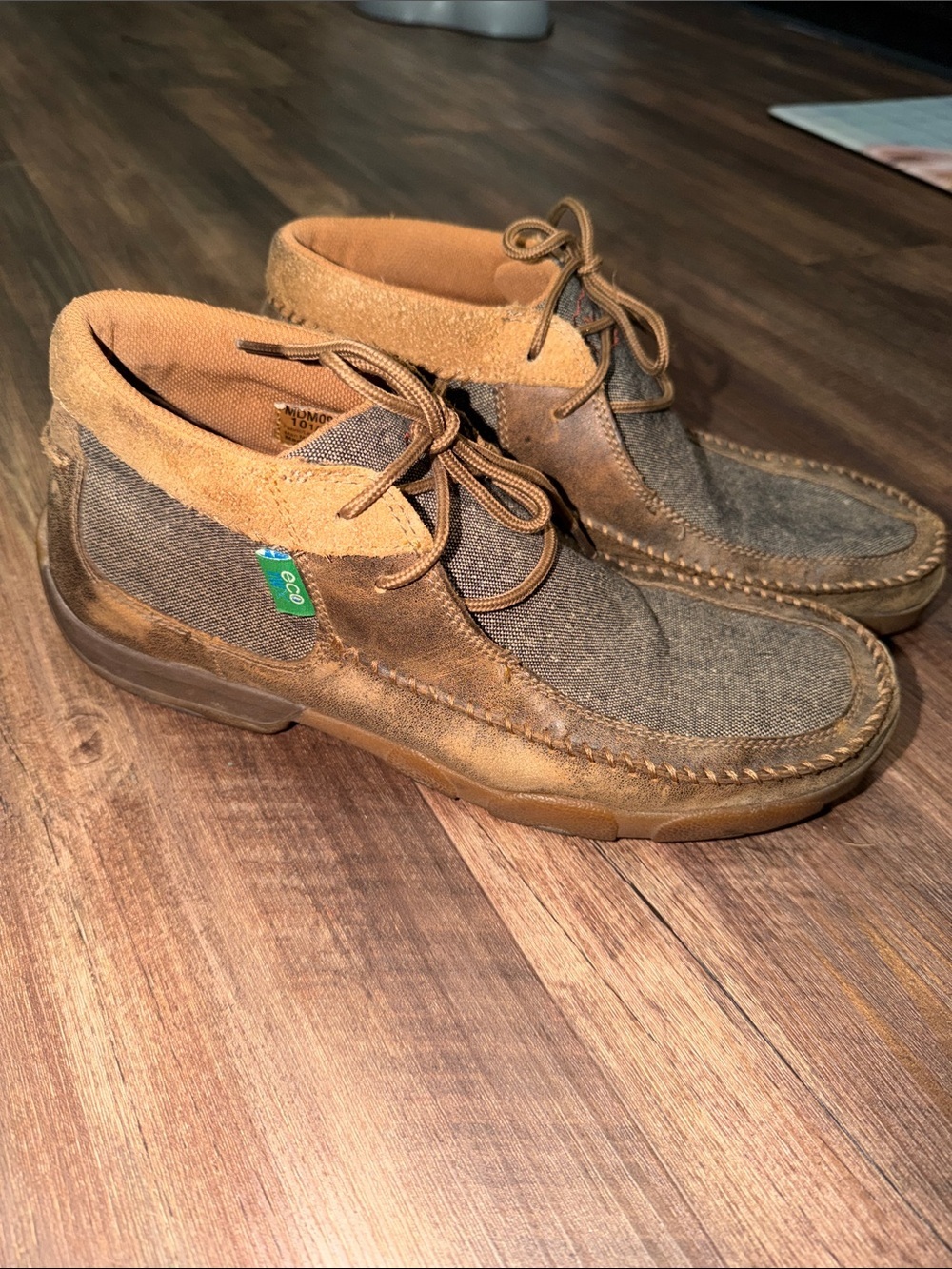 Twisted X Mens Driving Moc Chukka Brown Grey Leather EcoTWX Shoes Size 10.5W